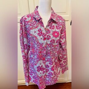 Chico's Pink Long Sleeve Notched Collar Button Down Shirt Sz 12 (2)